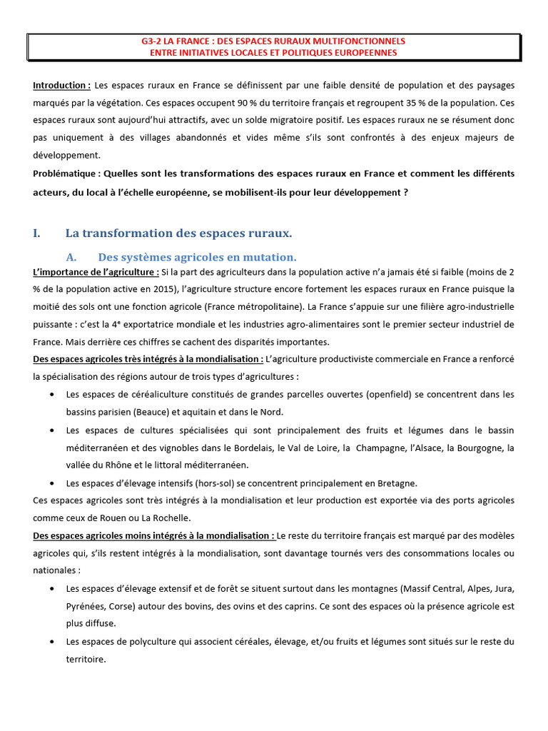 Espaces ruraux en France : enjeux et évolutions | PDF | Zone rurale ...