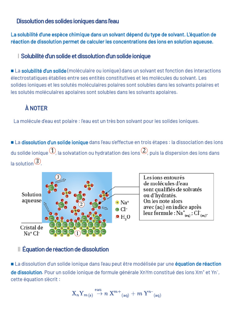 Dissolution des solides ioniques dans l'eau | PDF | Solvatation | Ion