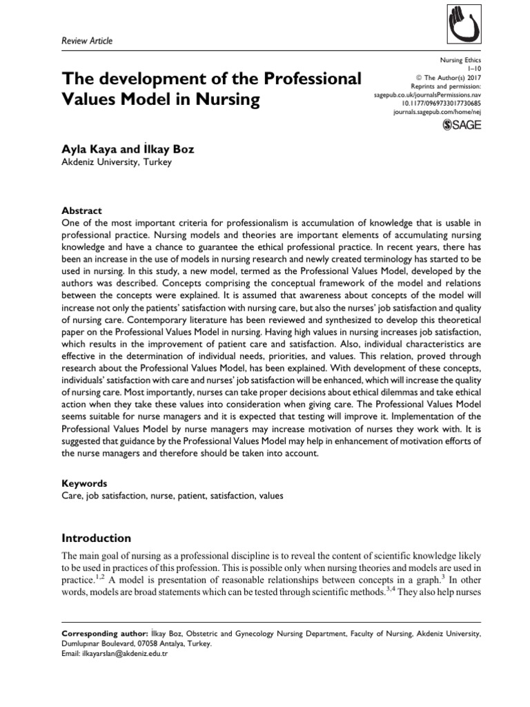 Professional Values Model in Nursing | PDF | Job Satisfaction | Nursing