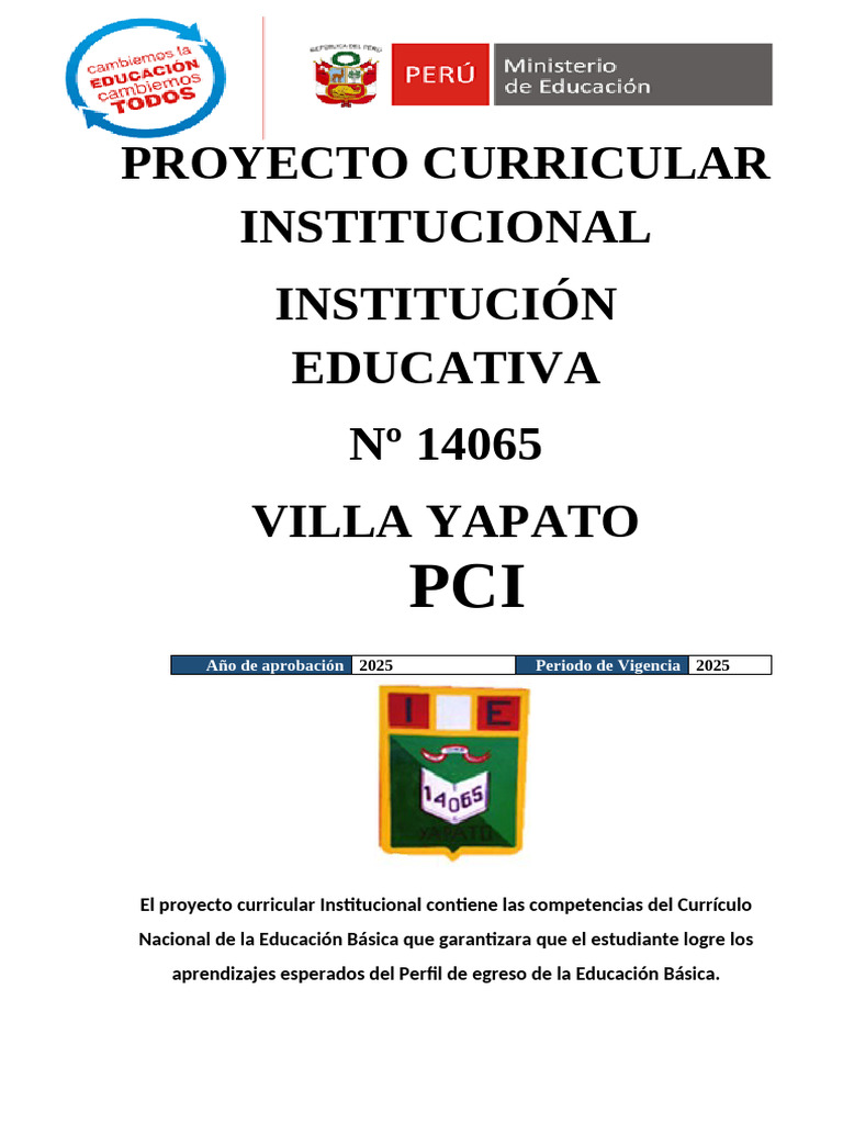 Proyecto Curricular Institucional 2025 | PDF | Evaluación | Plan de ...