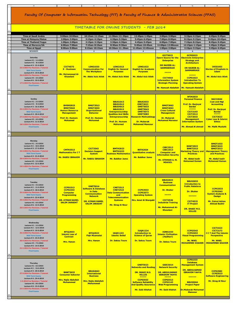Online Student Timetable February 2014 | PDF | Business