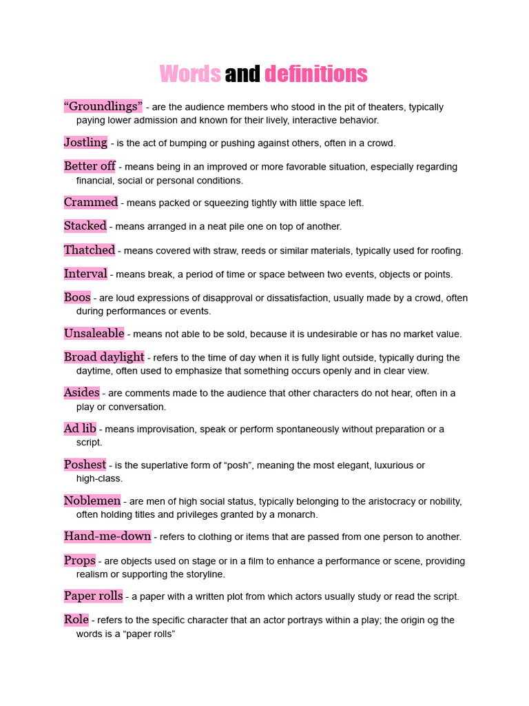 Drama Terms and Definitions Guide | PDF