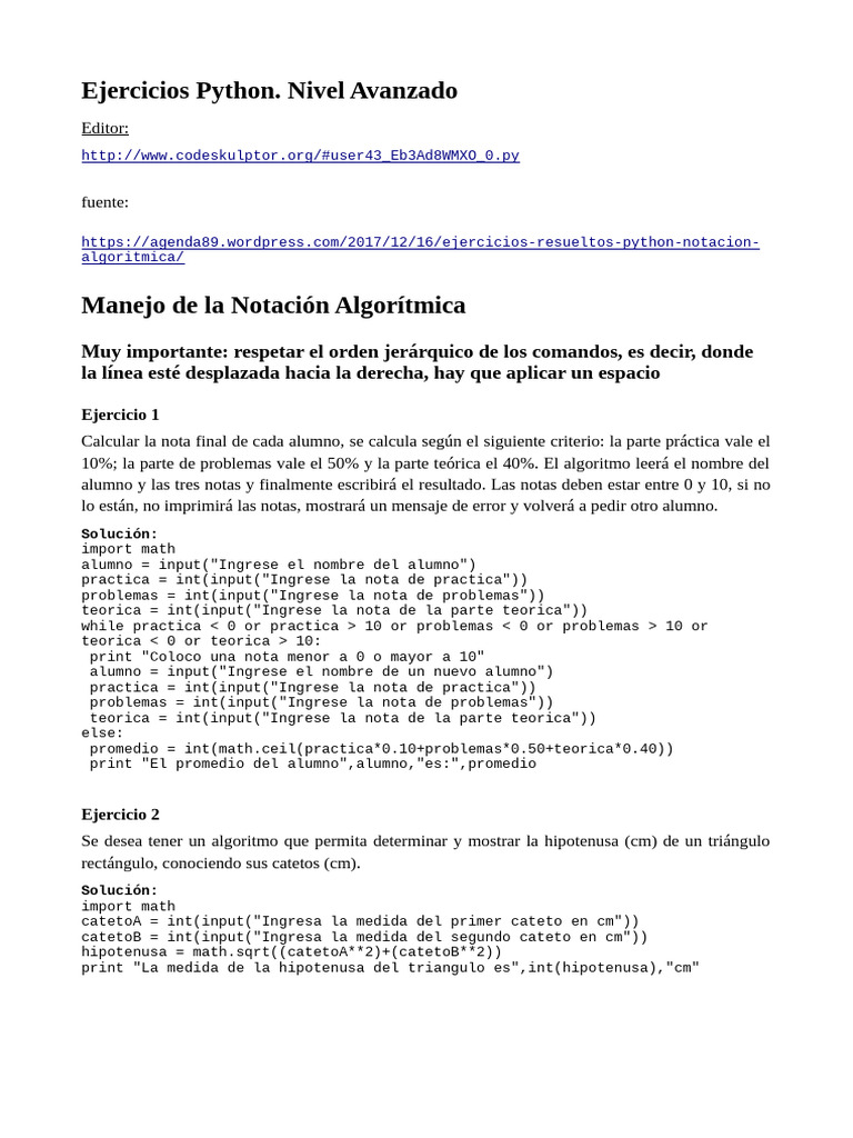 Ejercicios Avanzados de Python | PDF | Algoritmos | Programación de ...