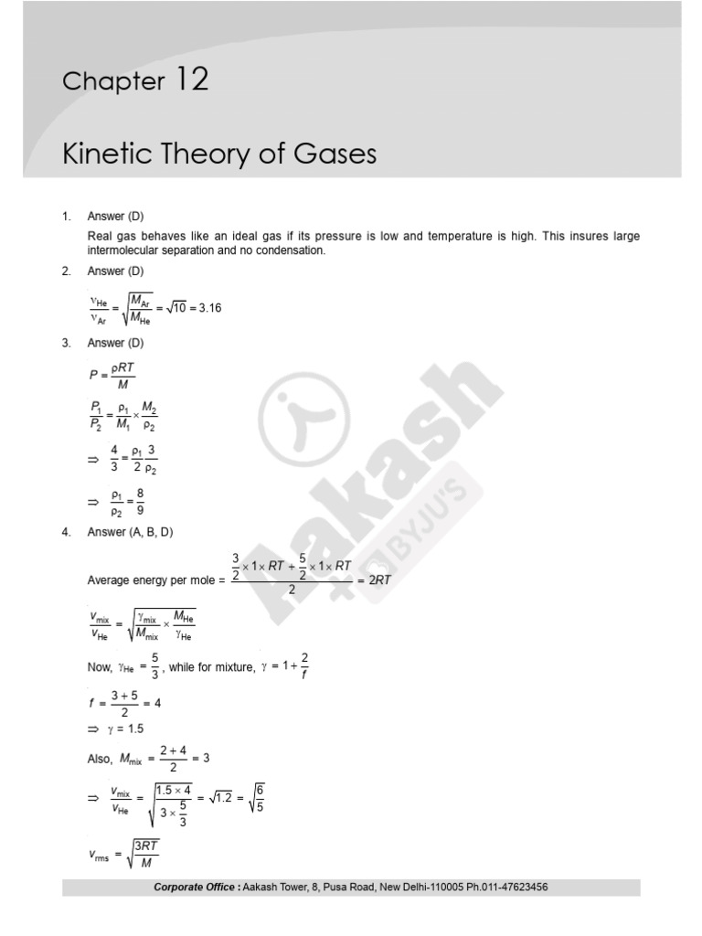 Kinetic Theory of Gases Solutions | PDF | Gases | Physical Phenomena
