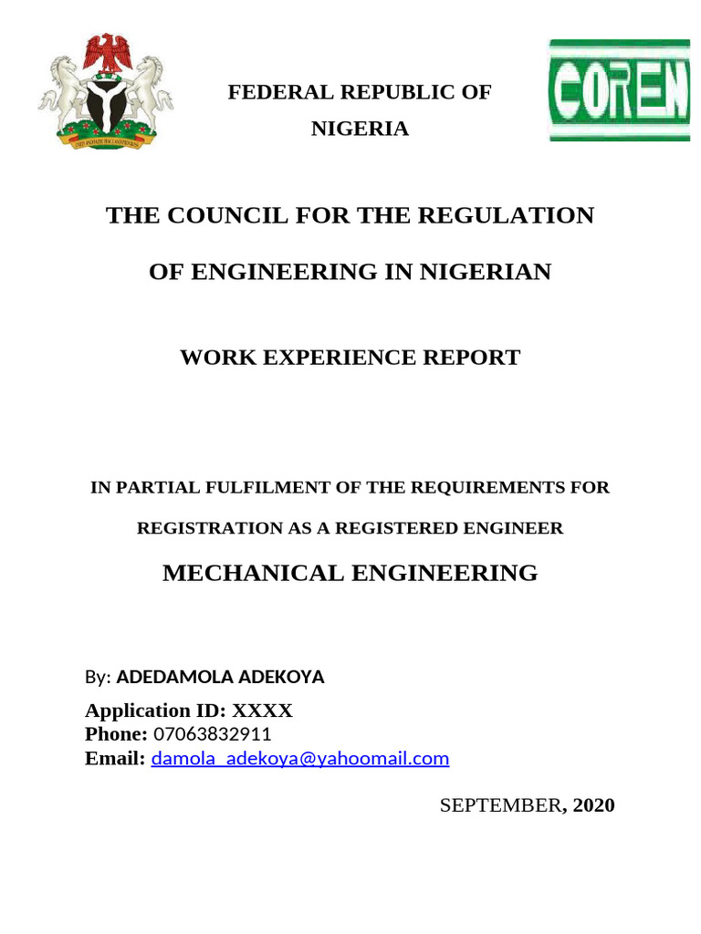 COREN Registration Work Experience Report | PDF | Environmental Impact ...