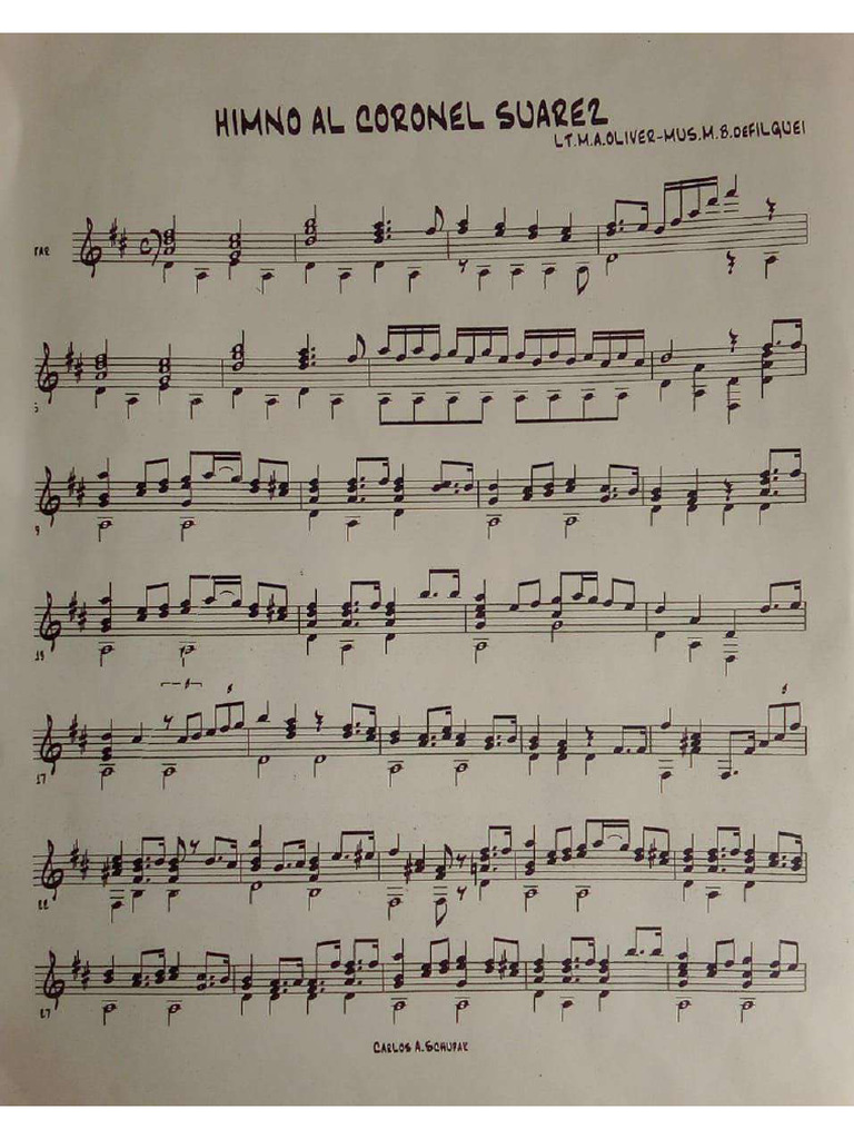 Himno Al Coronel Isidoro Suárez (Partitura, Letra y Arreglo Piano) | PDF