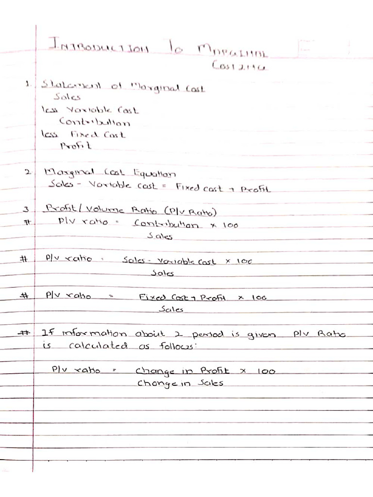 Formulas For Marginal Costing | PDF