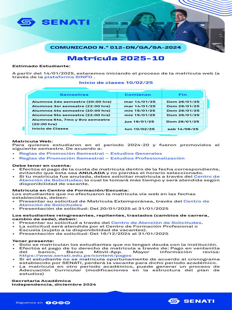 Matrícula Web SENATI 2025-10 | PDF