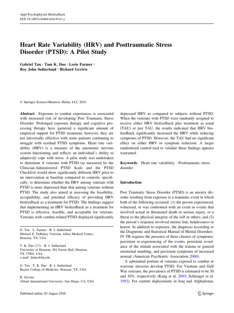 Heart Rate Variability and PTSD | PDF | Psychological Trauma | Psychology
