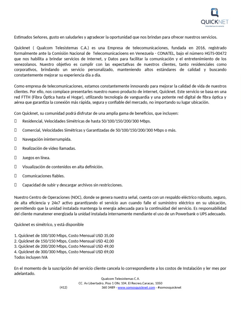 Servicio de Internet Quicknet en Venezuela | PDF | Internet ...