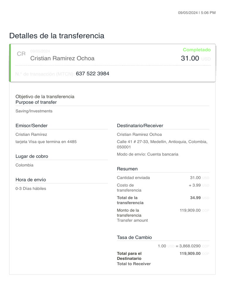 Transfer Details 6375223984 | PDF