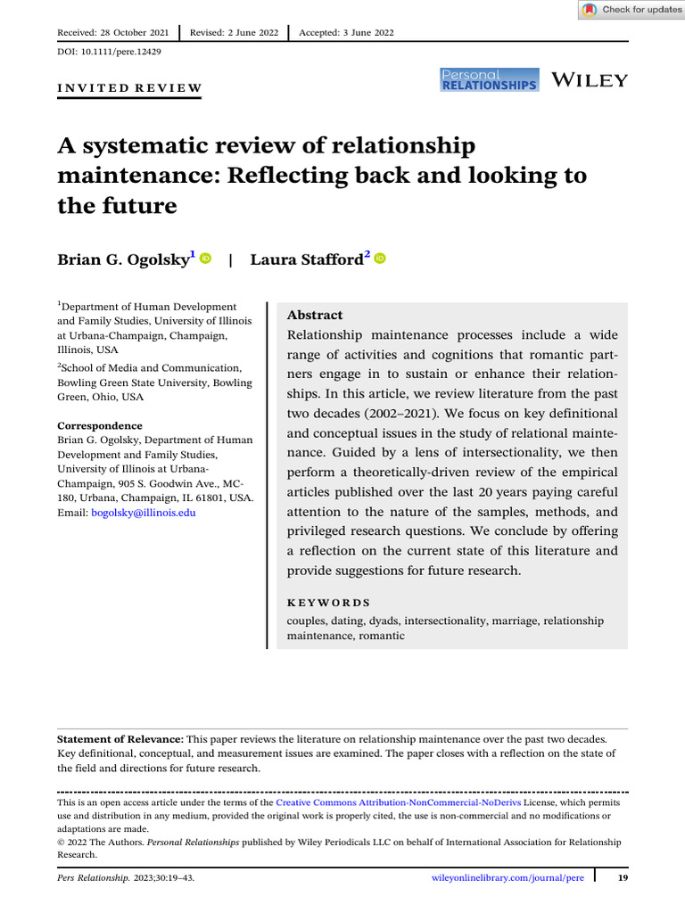 Personal Relationships - 2022 - Ogolsky - A Systematic Review of ...