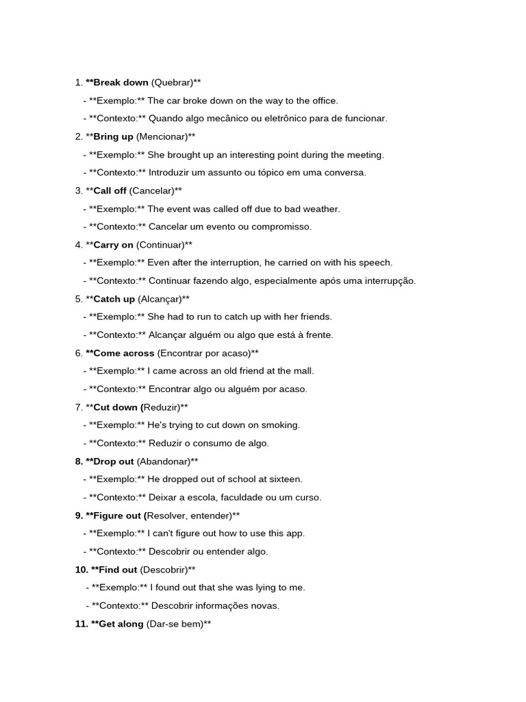 50 Phrasal Verbs Com Exemplos e Contextos | PDF