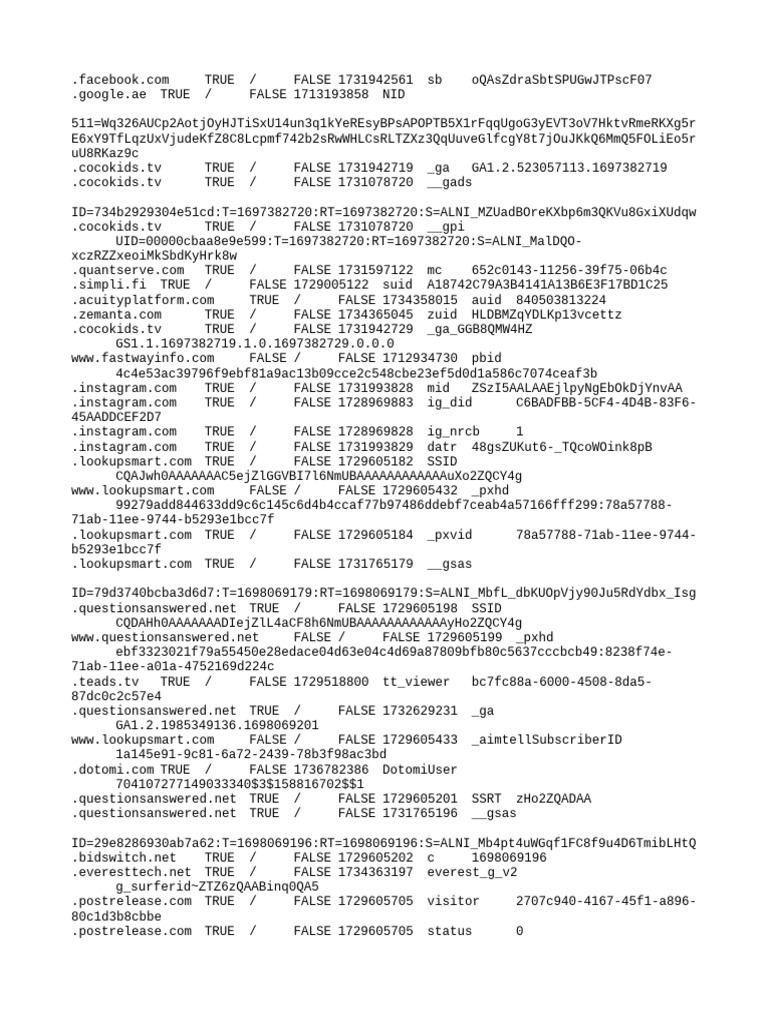Cookie Data and Tracking IDs List | PDF