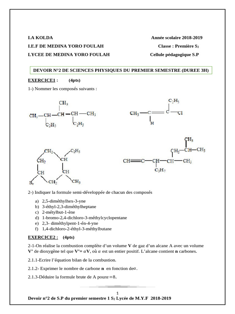 Exercices de Sciences Physiques S2 2018-2019 | PDF | Vitesse ...
