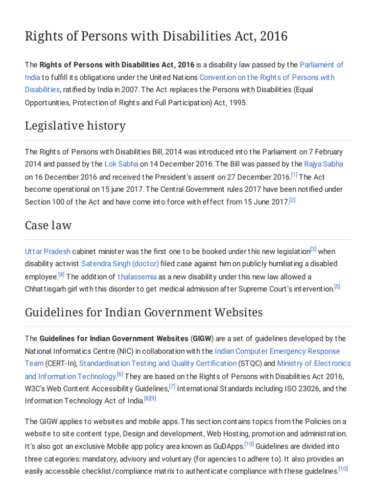 Rights of Persons With Disabilities Act, 2016 - Wikipedia | PDF ...