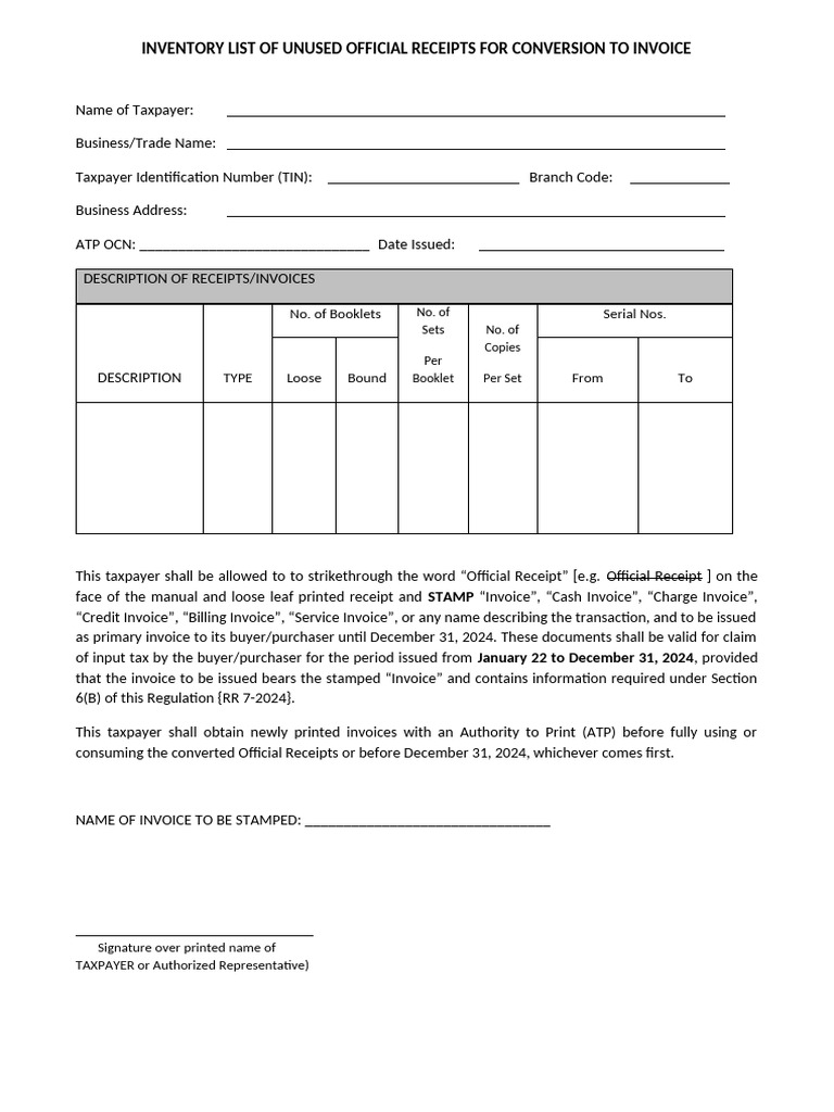 Conversion of Official Receipts to Invoices | PDF