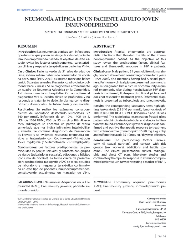 View of Atypical Pneumonia in A Young Adult Patient Immunosuppressed | PDF
