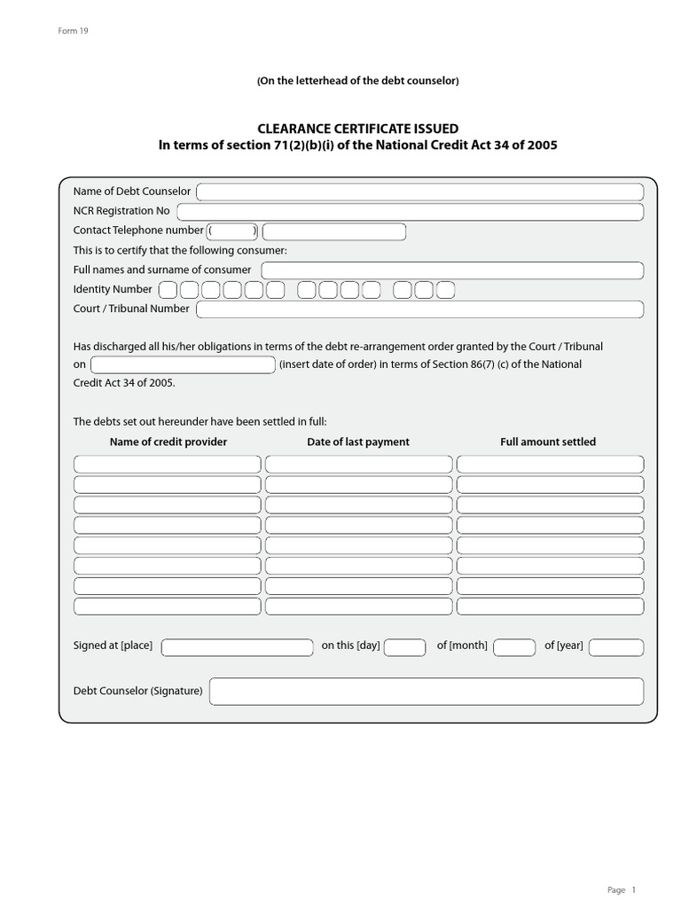 Debt Clearance Certificate Template | PDF