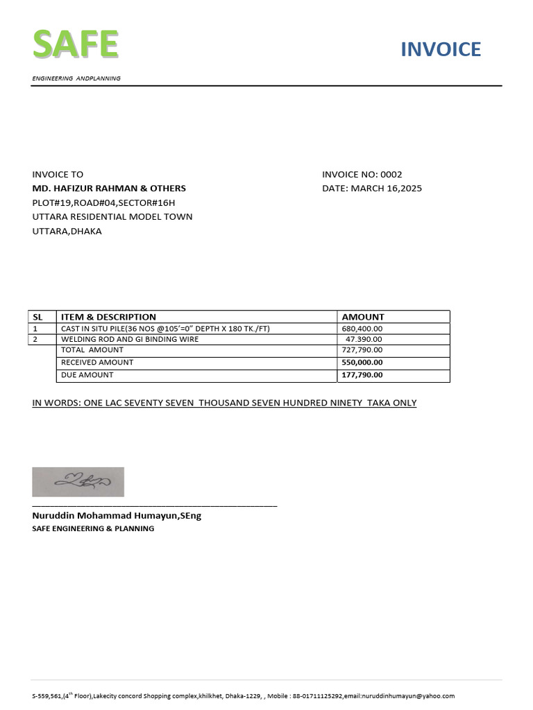 Engineering Invoice for March 2025 | PDF