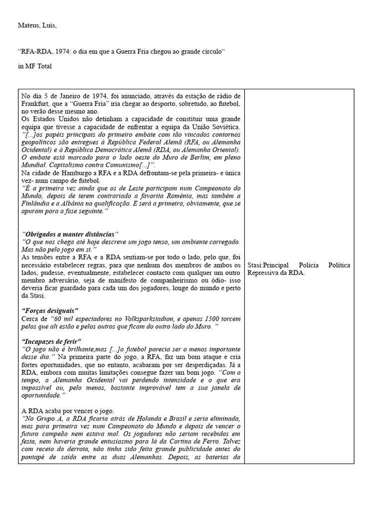 RFA vs RDA: O Jogo da Guerra Fria | PDF | Alemanha Oriental | Alemanha ...