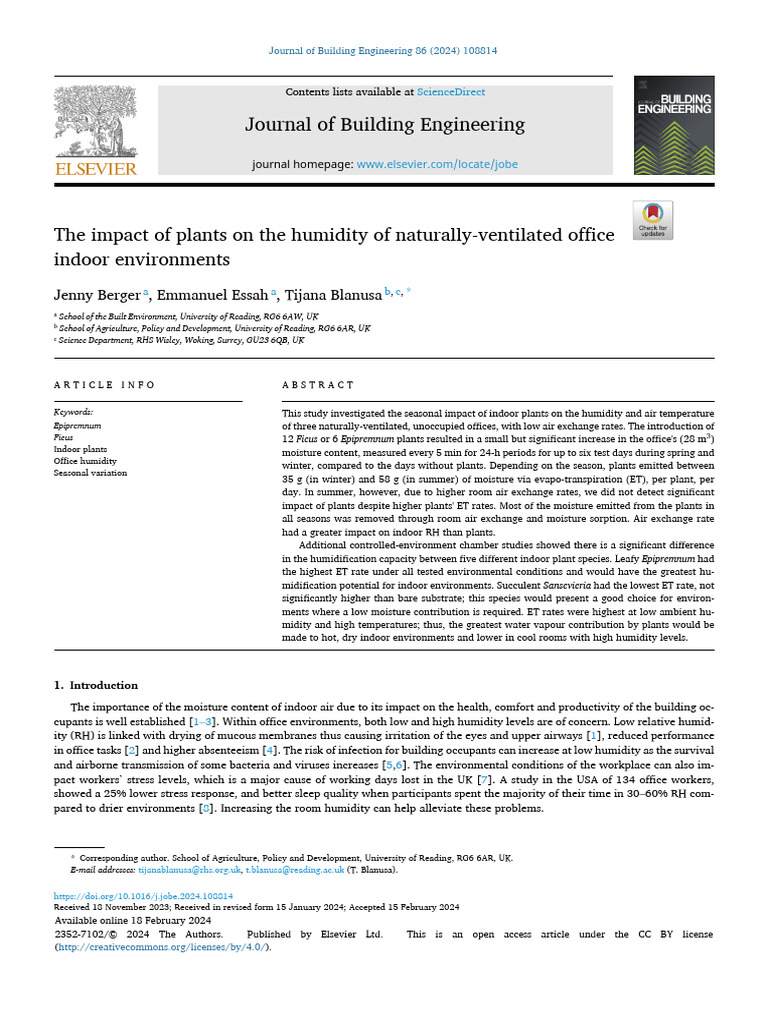 The Impact of Plants On The Humidity of Naturally-Ventilated Office ...