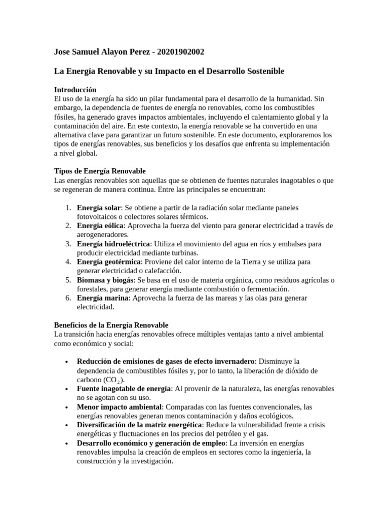 La Energia Renovable | PDF | Energía renovable | Energía solar
