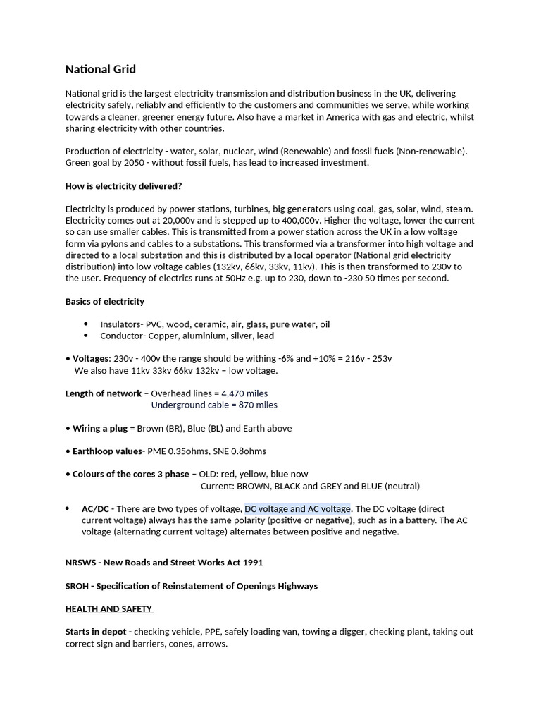 National Grid Notes | PDF | Electrical Grid | Electric Power Transmission