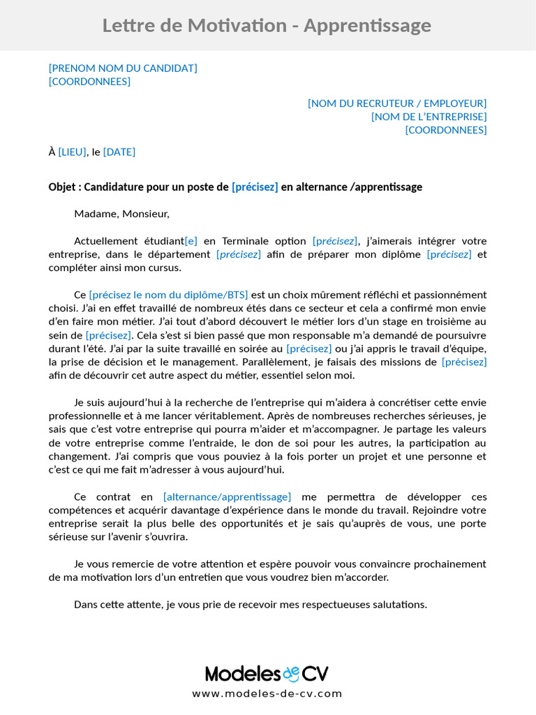 Lettre De Motivation Pour Alternance PDF Entretien D embauche 