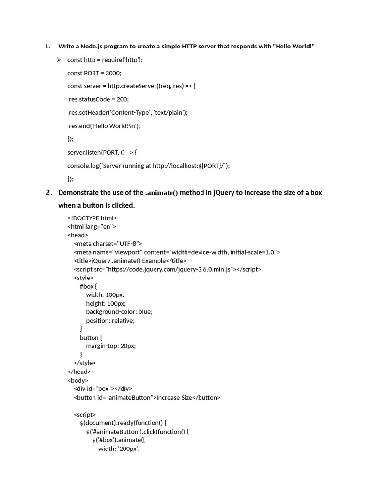 Node.js and jQuery Code Examples | PDF | J Query | Filename