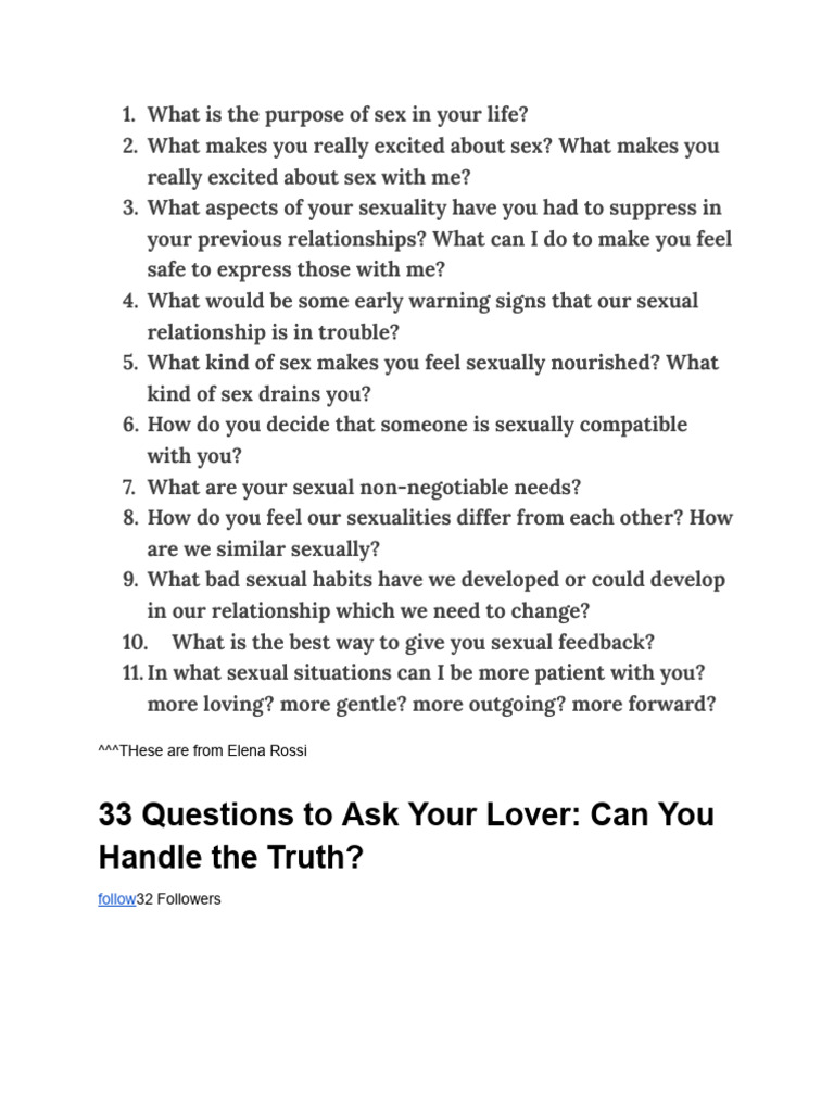33 Questions To Ask Your Lover Can You Handle The Truth PDF