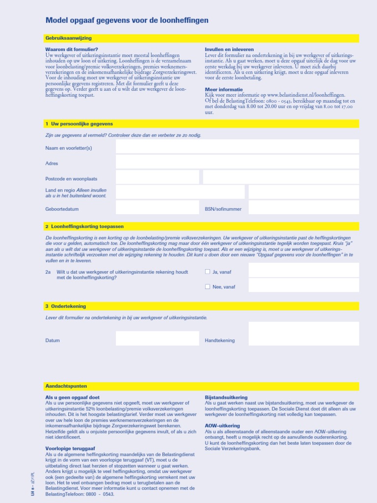 Model Opgaaf Gegevens Loonheffing PDF