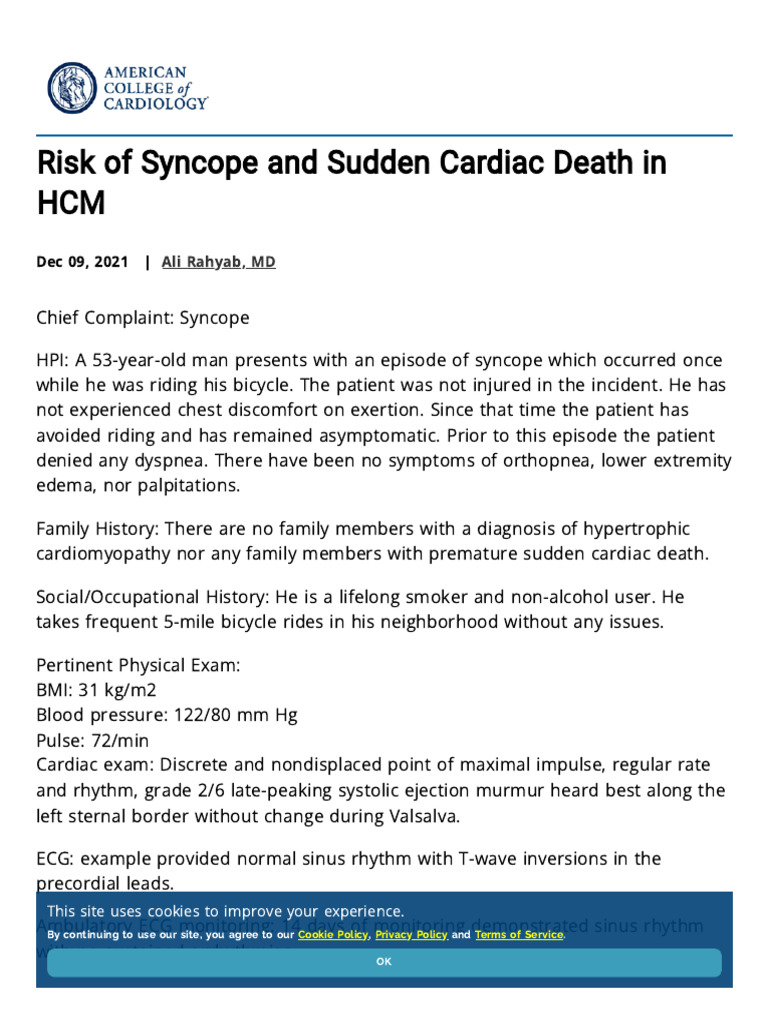 HCM Syncope and Cardiac Risk Assessment | PDF | Cardiovascular ...