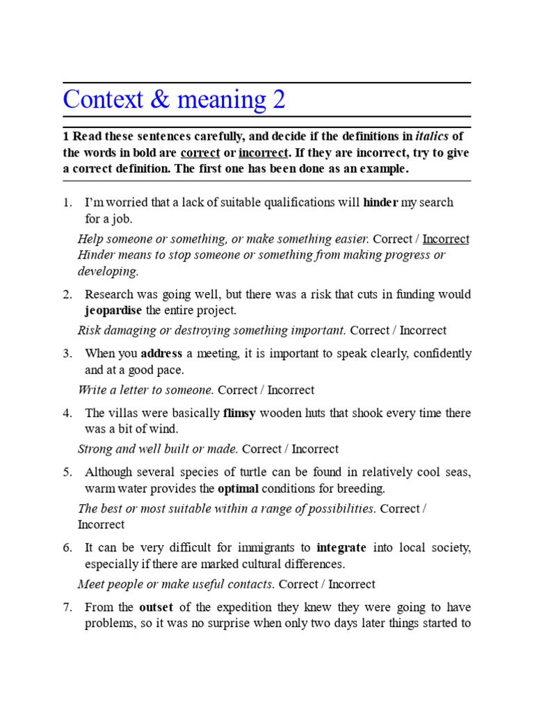 Context and Meaning: Vocabulary Definitions | PDF | Spider Web