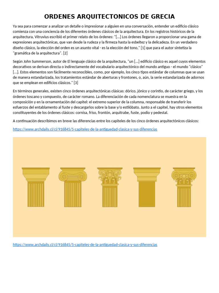 Órdenes Arquitectónicos de Grecia | PDF | Diseño arquitectonico ...