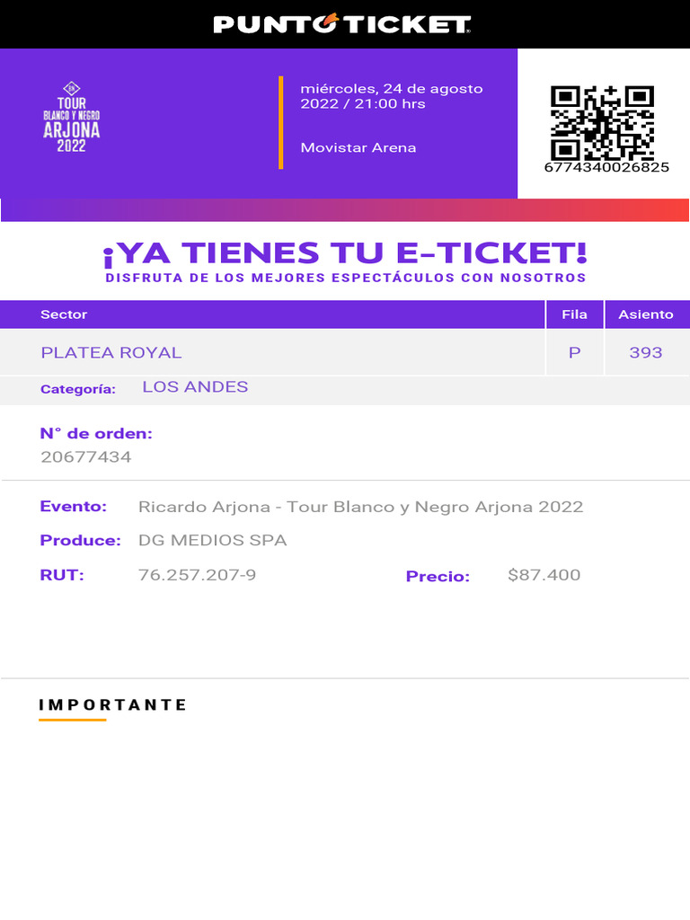 E-Ticket Ricardo Arjona Movistar Arena | PDF