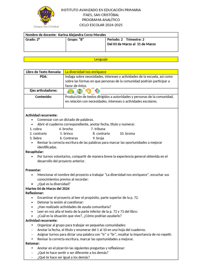 Programa Educativo 2° Grado 2024-2025 | PDF | Aprendizaje