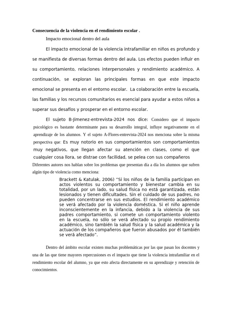 Impacto de la violencia en el aula escolar | PDF | Violencia doméstica ...