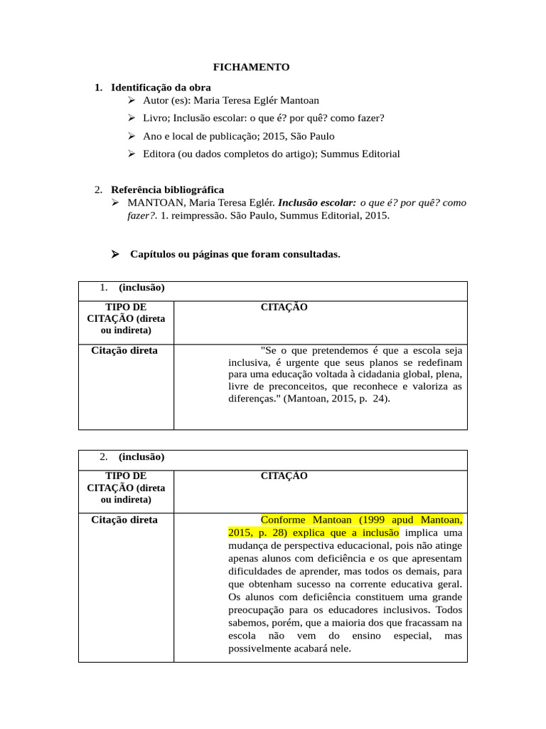 Citações de Mantoan sobre Inclusão Escolar | PDF | Exclusão social ...