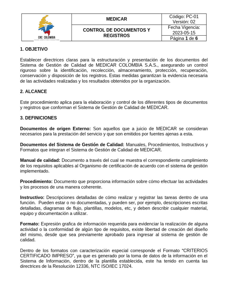 Control de Documentos en MEDICAR | PDF | Sistema de manejo de calidad ...