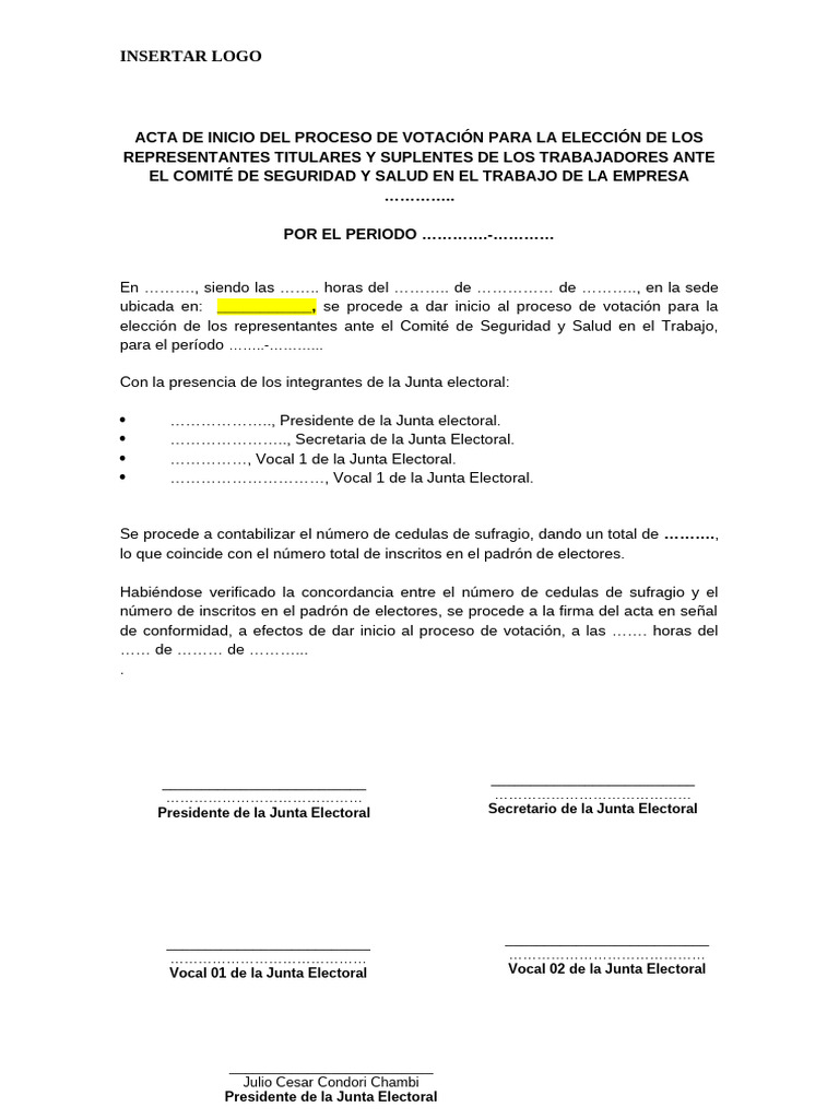 Acta de Inicio de Votación Comité SST | PDF