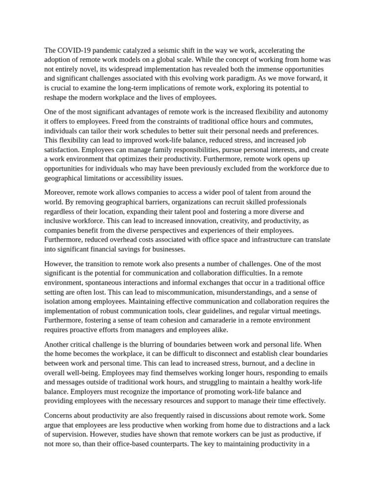 Future of Remote Work: Opportunities & Challenges | PDF | Employment ...