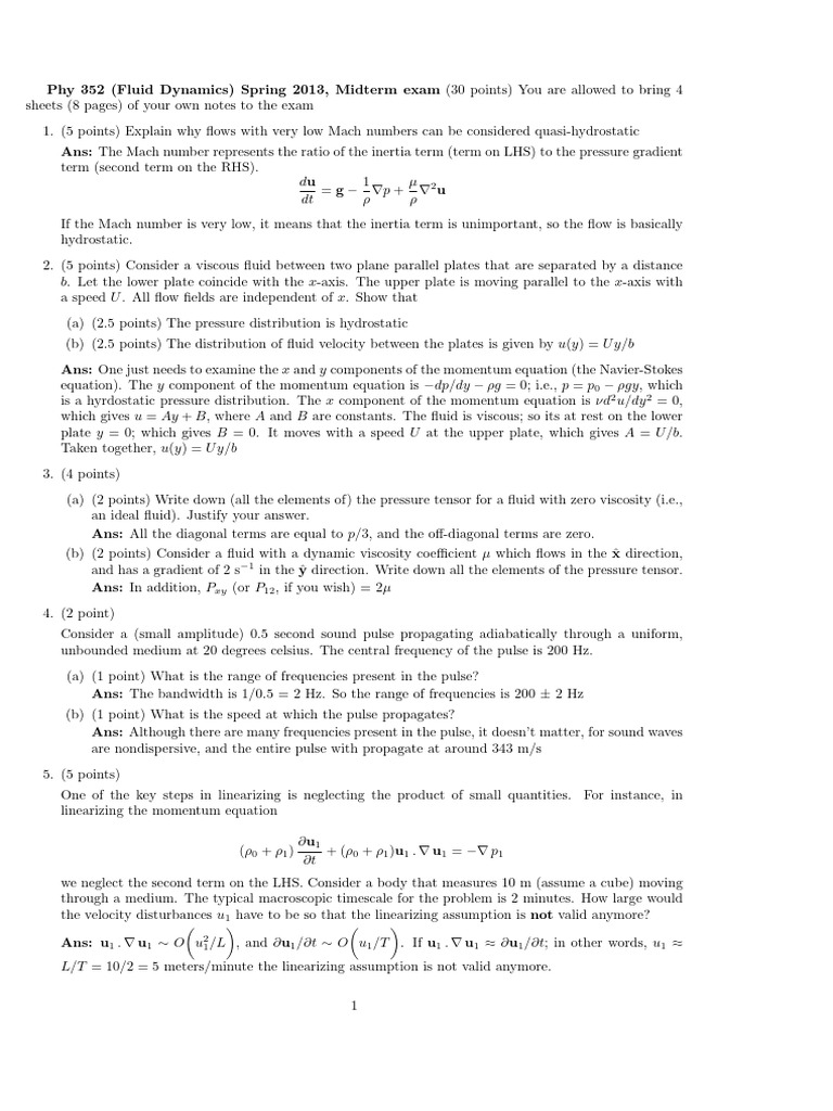 Midtermphy 352 Spring 2013 Wans | PDF | Fluid Dynamics | Reynolds Number