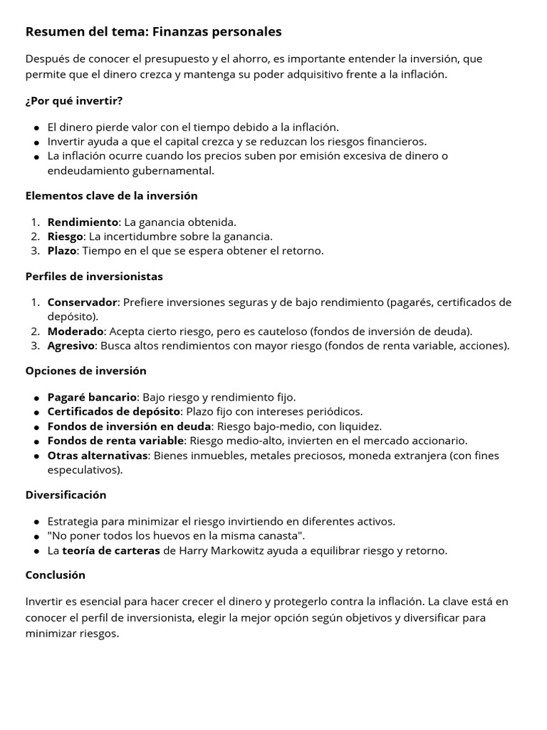 Guía de Inversión en Finanzas Personales | PDF
