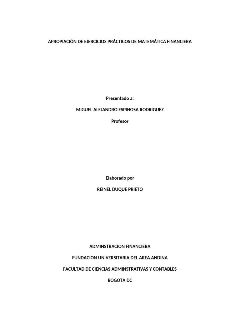 Ejercicios de Matemática Financiera | PDF | Interés | Finanzas Matemáticas