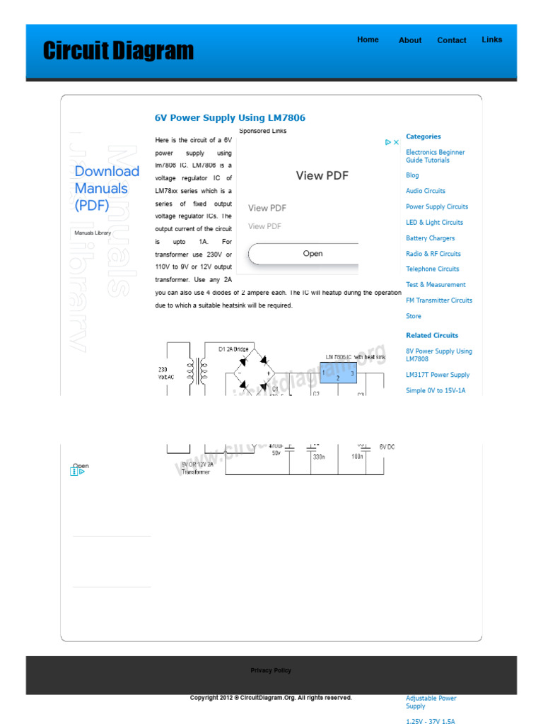 6V Power Supply Using LM7806 - Circuit Diagram | PDF | Power Supply ...