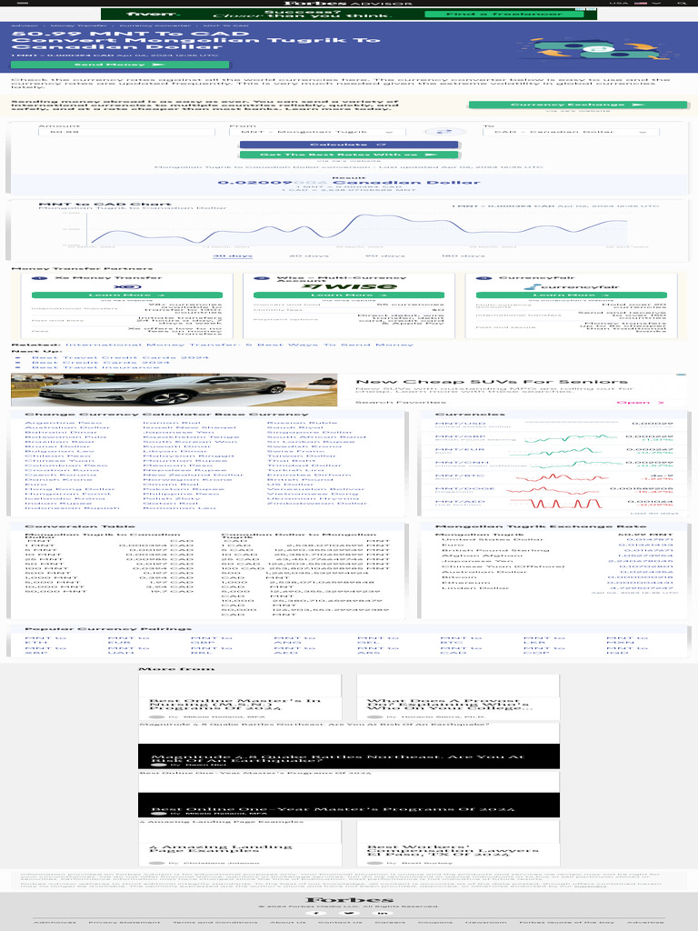 MNT to CAD Currency Conversion Guide | PDF | Canadian Dollar | Currency