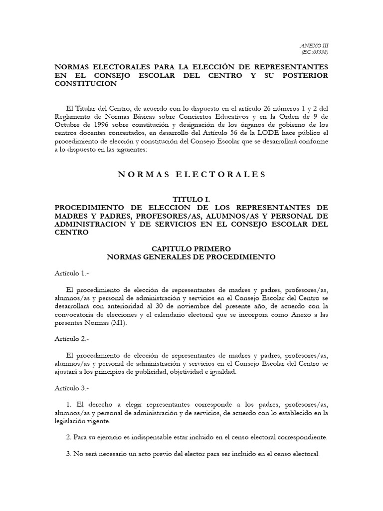 Normas Electorales para La Elección de Representantes Del Consejo ...