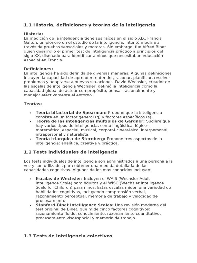 Historia y Teorías de la Inteligencia | PDF | Inteligencia | Escala de ...