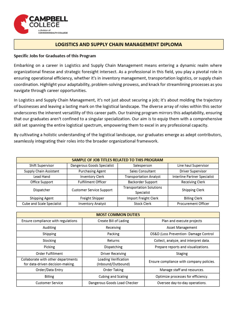 Logistics and Supply Chain Diploma Overview | PDF | Logistics | Supply ...